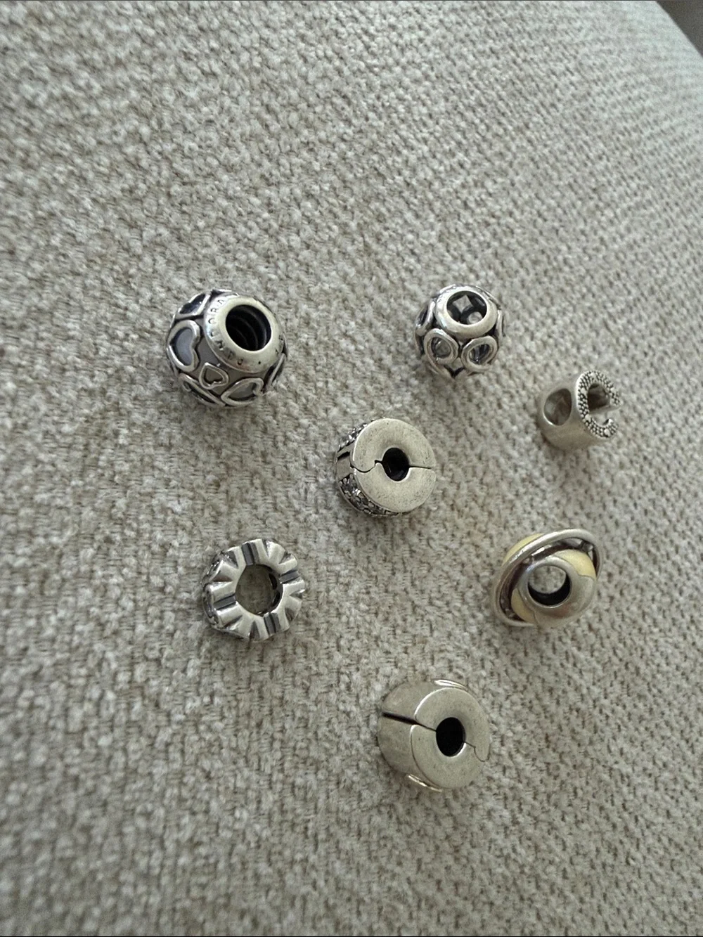 Pandora Silver and Cream Charm Bead Set